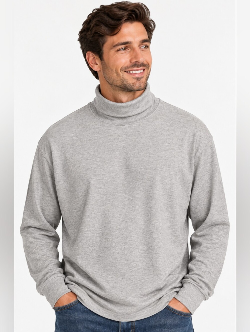 L.L. Bean Men XL Tall Carefree Unshrinkable Mockneck Turtleneck Shirt Gray